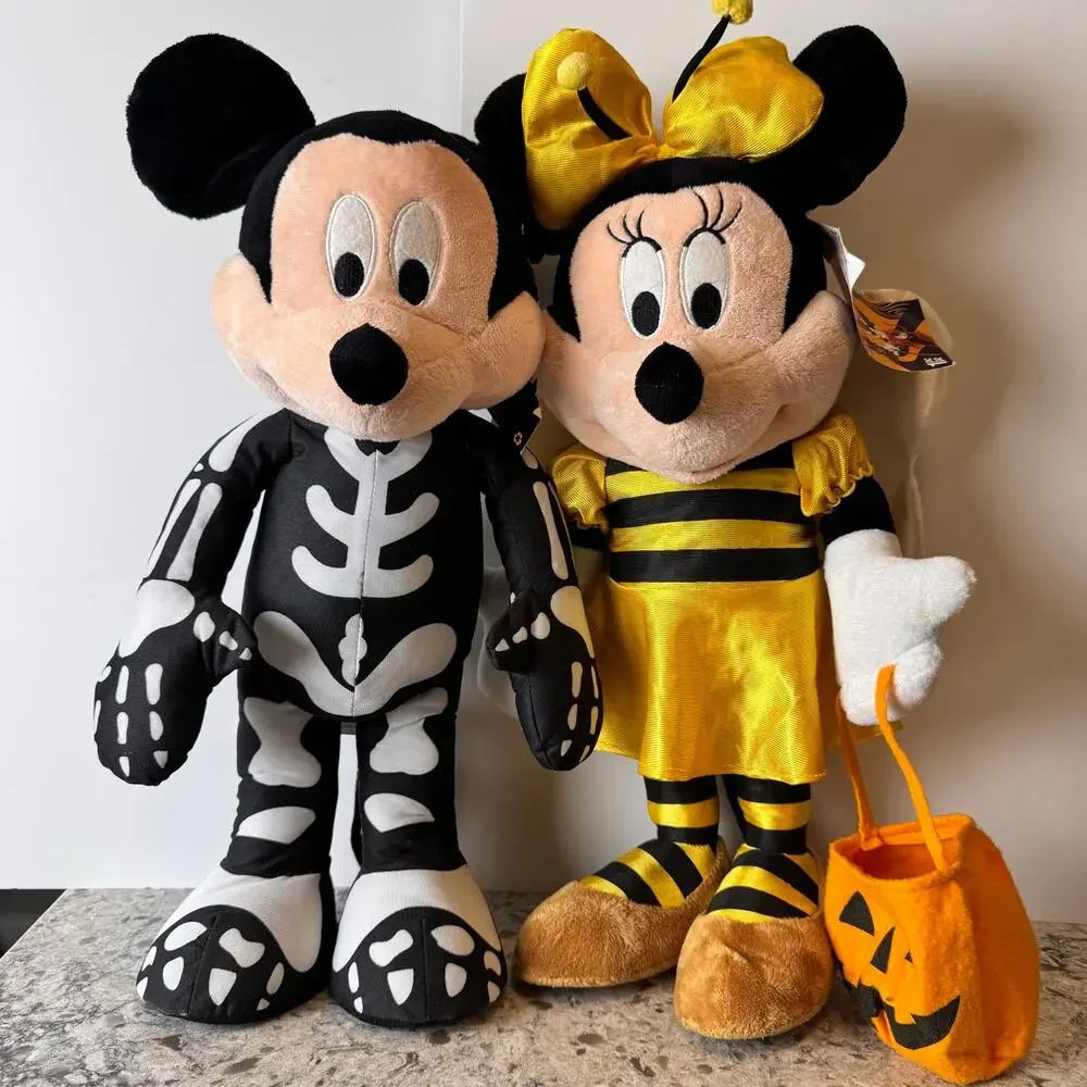Set of 2 Disney Mickey Skeleton Minnie Bee Halloween Greeter Set Lot 22